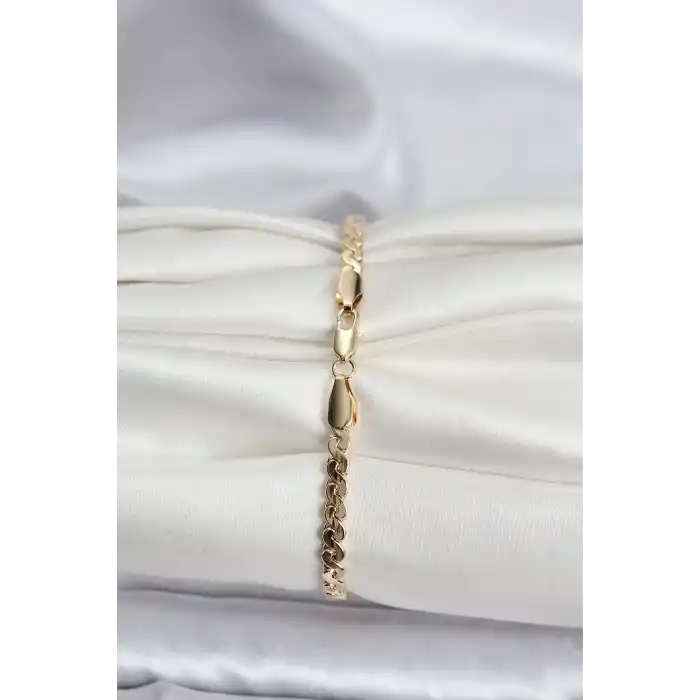 14K Gold Renk Kaplama Ezme Yılan Zincir Model CM Kadın Bileklik