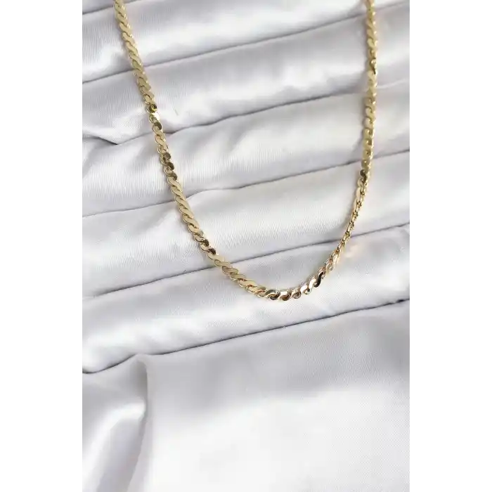 14K Gold Renk Kaplama Ezme Yılan Zincir Model CM Kadın Kolye