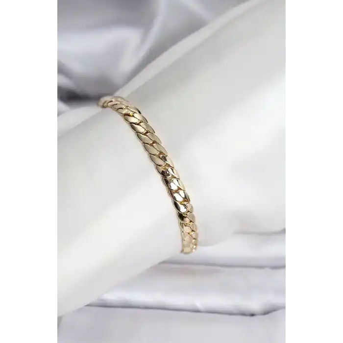 14K Gold Renk Kaplama Ezme Zincir Model Kadın Bileklik