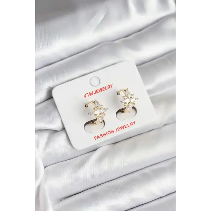 14K Gold Renk Kaplama Kutup Yıldız Zirkon Taşlı CM Kadın Küpe