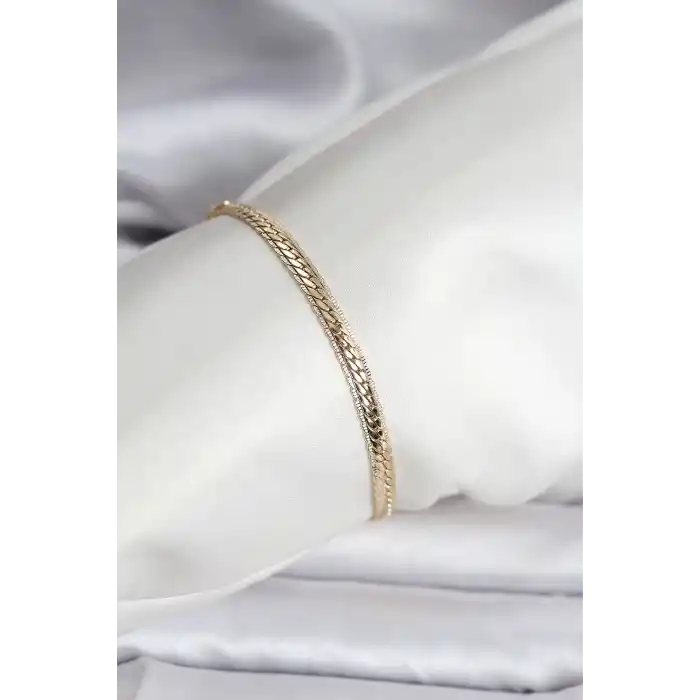 14K Gold Renk Kaplama Lazer Ezme Zincir Model CM Kadın Bileklik