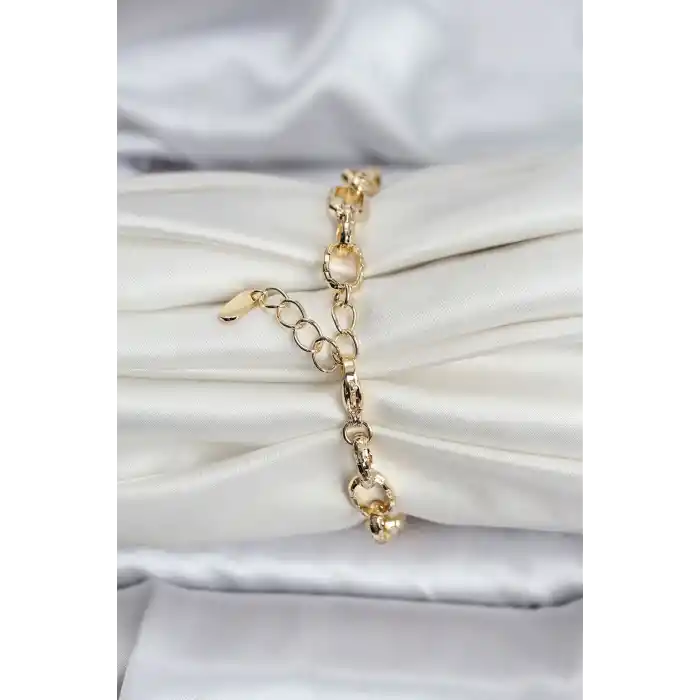 14K Gold Renk Kaplama Lazerli Zincir Model CM Kadın Bileklik