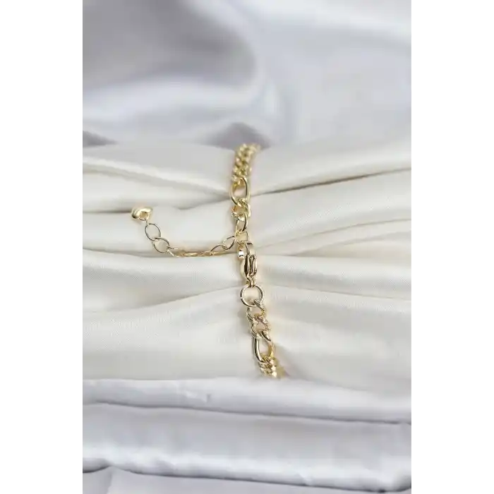 14K Gold Renk Kaplama Lazerli Zincir Model CM Kadın Bileklik