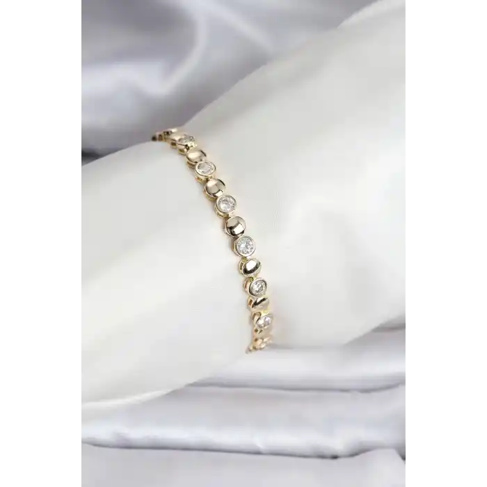 14K Gold Renk Kaplama Zirkon Taşlı CM Kadın Bileklik