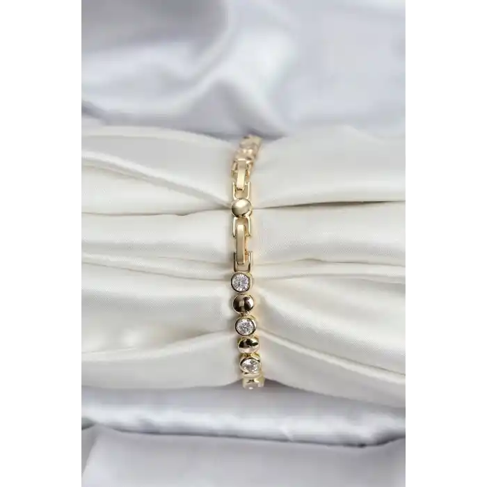 14K Gold Renk Kaplama Zirkon Taşlı CM Kadın Bileklik