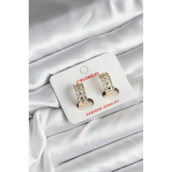 14K Gold Renk Kaplama Zirkon Taşlı CM Kadın Küpe