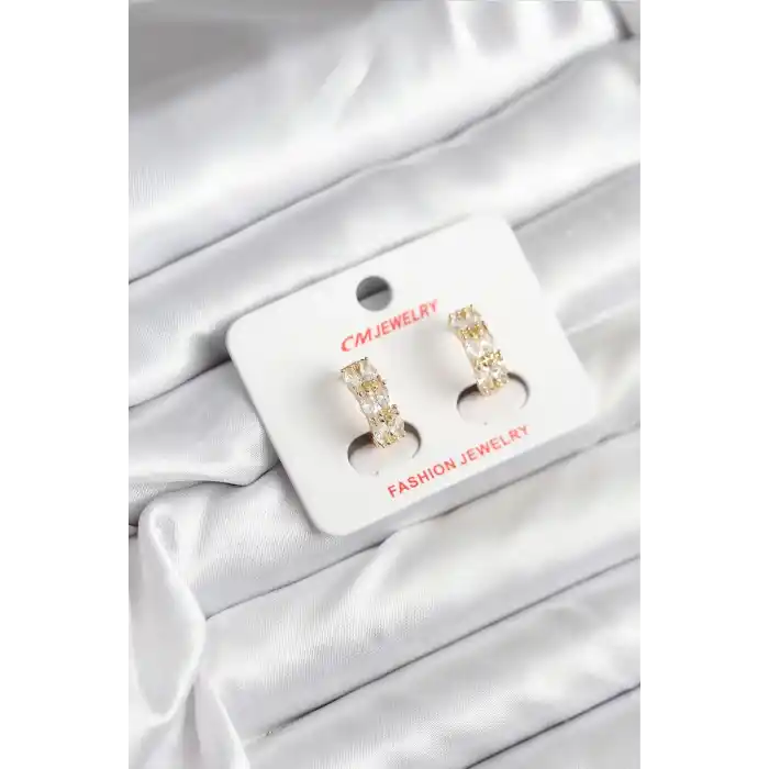 14K Gold Renk Kaplama Zirkon Taşlı CM Kadın Küpe