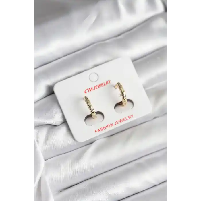 14K Gold Renk Kaplama Zirkon Taşlı Halka Model CM Kadın Küpe