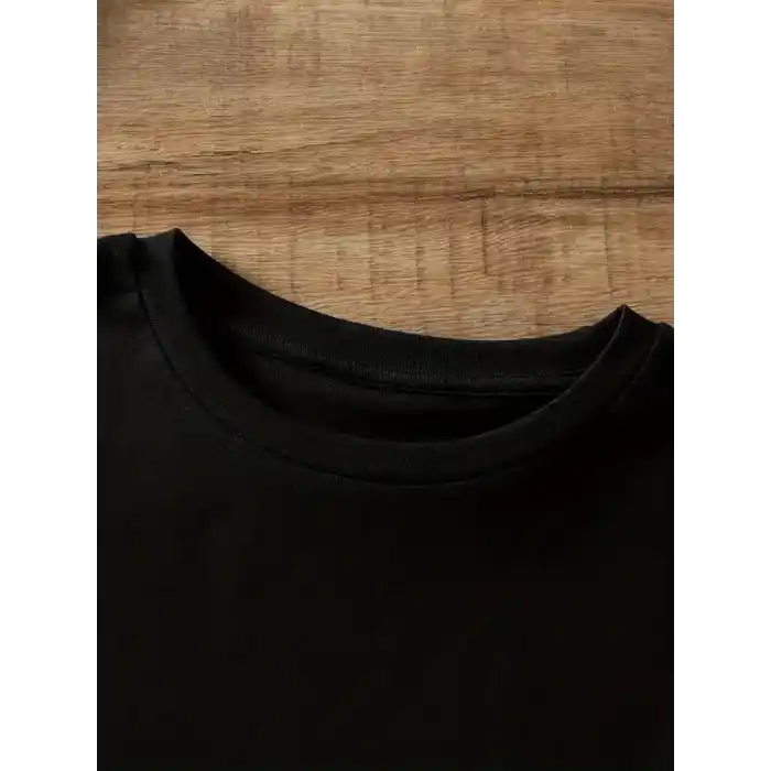 20/1 Penye Compack Ayı Baskılı Oversize Bisiklet Yaka Kısa Kol T-shirt - Siyah