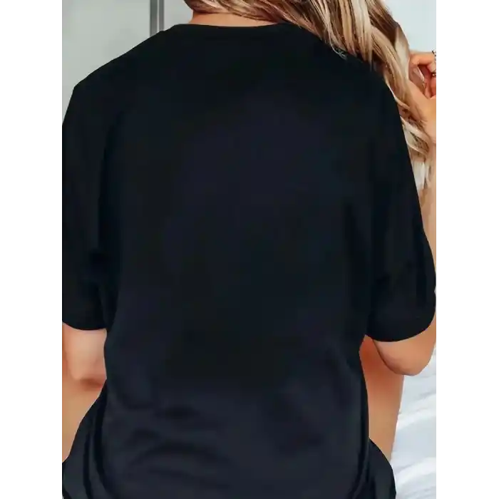 20/1 Penye Compack Baskılı Oversize Bisiklet Yaka Kısa Kol T-shirt - Siyah