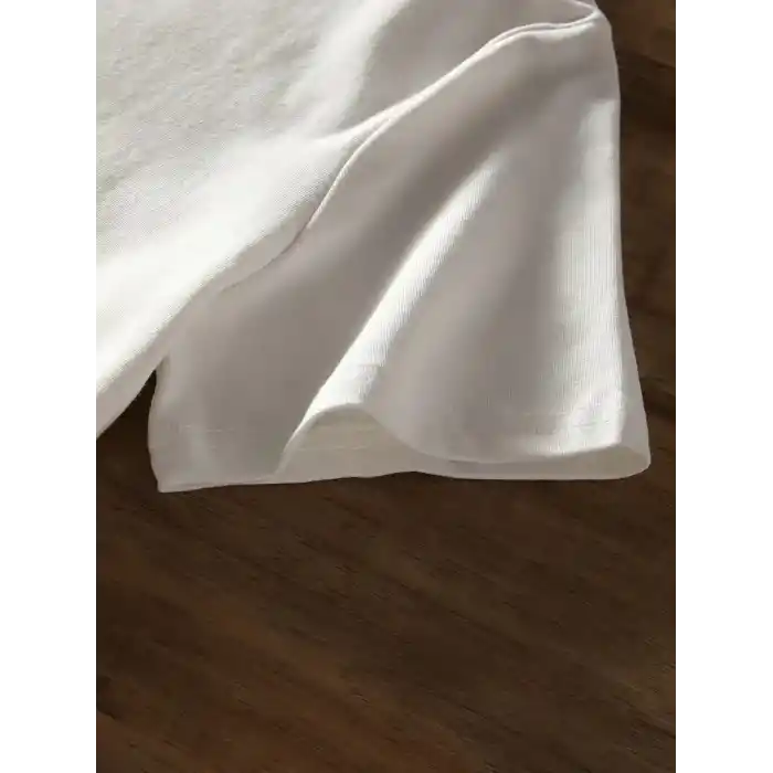 20/1 Penye Compack Baskılı Oversize Bisiklet Yaka Kısa Kol Yazlık T-shirt - Beyaz