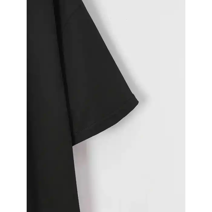 20/1 Penye Compack Baskılı Oversize Bisiklet Yaka m Kısa Kol Yazlık T-shirt - Siyah