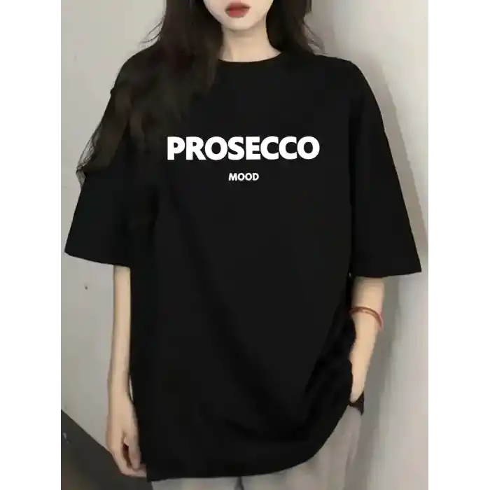 20/1 Penye Compack Baskılı Oversize Kısa Kol Bisiklet Yaka T-shirt - Siyah