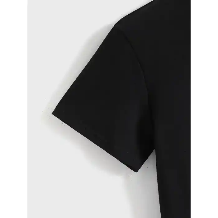 20/1 Penye Compack Baskılı Oversize Kısa Kol Bisiklet Yaka T-shirt - Siyah