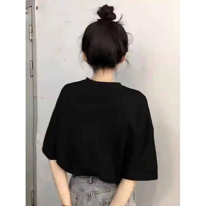 20/1 Penye Compack Baskılı Oversize Kısa Kol Bisiklet Yaka T-shirt - Siyah