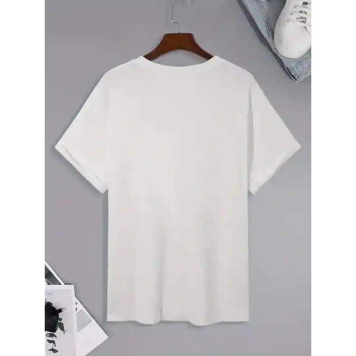 20/1 Penye Compack Palmiye Baskılı Oversize Bisiklet Yaka Kısa Kol T-shirt - Beyaz