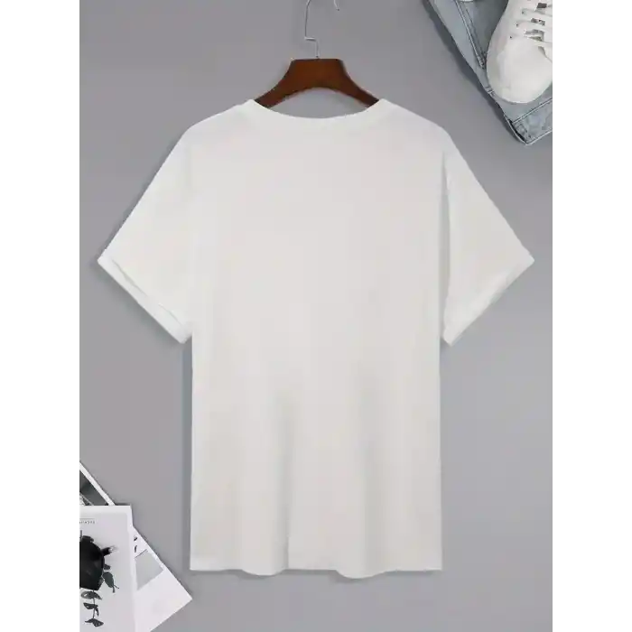 20/1 Penye Compack Palmiye Ön Baskılı Oversize Bisiklet Yaka Kısa Kol Yazlık T-shirt - Beyaz