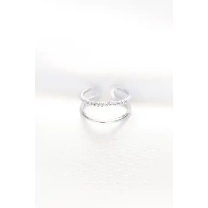 2li Görünümlü Su Yolu Tasarımlı Silver Renk Ayarlanabilir Yüzük