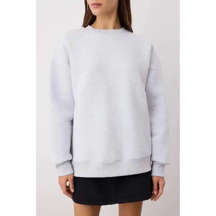 3 iplik şardonlu bisiklet yaka sweatshirt gri