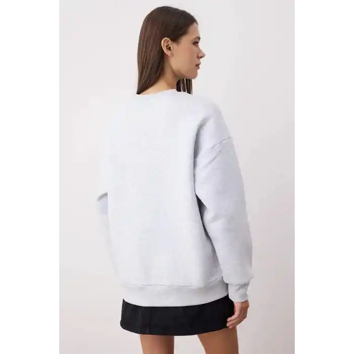 3 iplik şardonlu bisiklet yaka sweatshirt gri