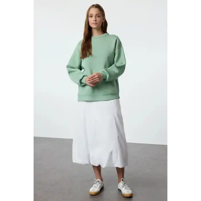 3 iplik şardonlu bisiklet yaka sweatshirt mint