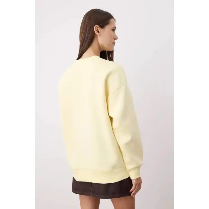 3 iplik şardonlu bisiklet yaka sweatshirt sarı