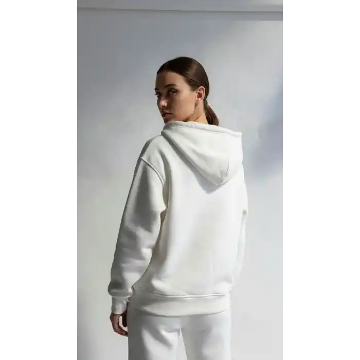 3 iplik şardonlu kapşonlu hoodie frm beyaz p510437