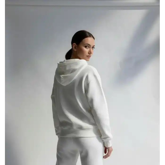 3 iplik şardonlu kapşonlu hoodie frm beyaz p510437