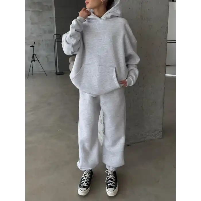 3 iplik şardonlu Lastik paça eşofman gri p510439