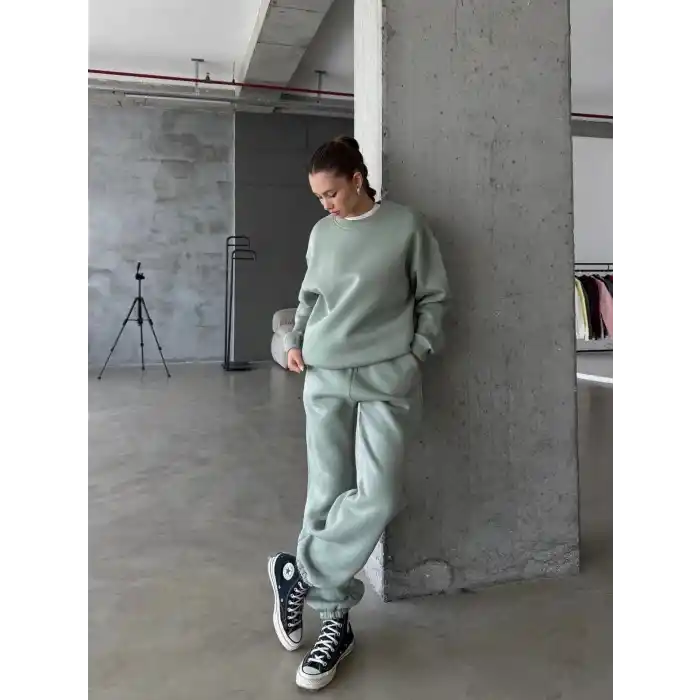 3 iplik şardonlu Lastik paça eşofman mint p510439