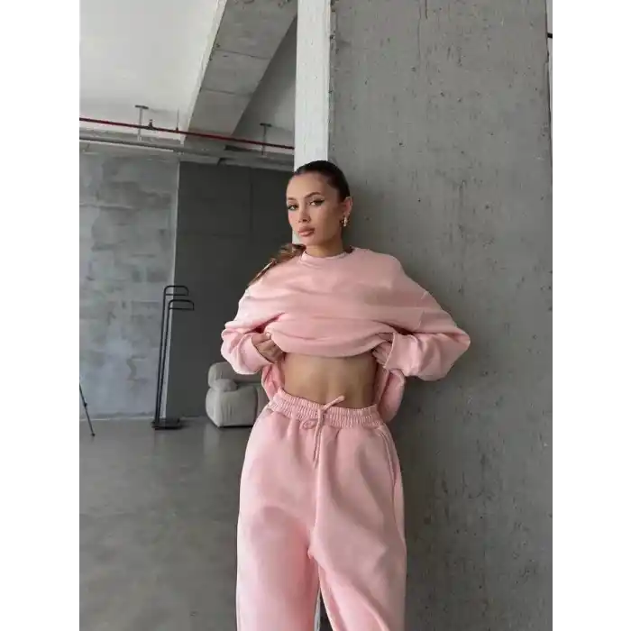 3 iplik şardonlu Lastik paça eşofman pembe p510439