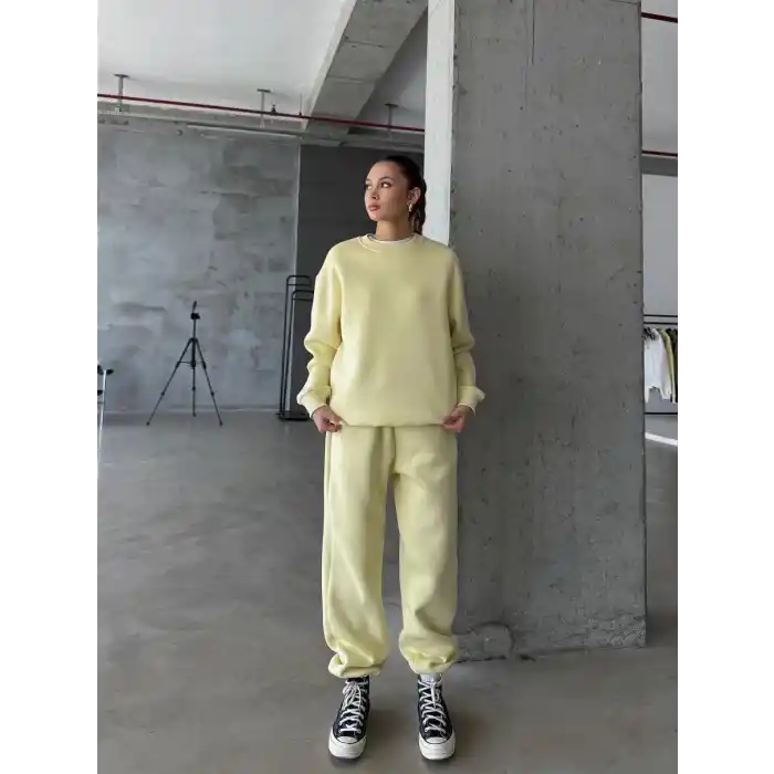 3 iplik şardonlu Lastik paça eşofman sarı p510439