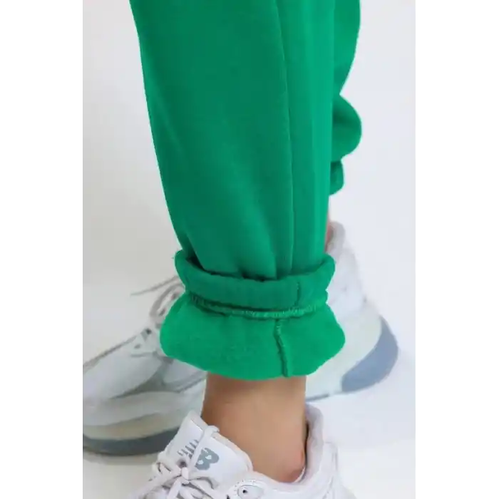 3 iplik şardonlu paça lastikli eşofman yeşil is001