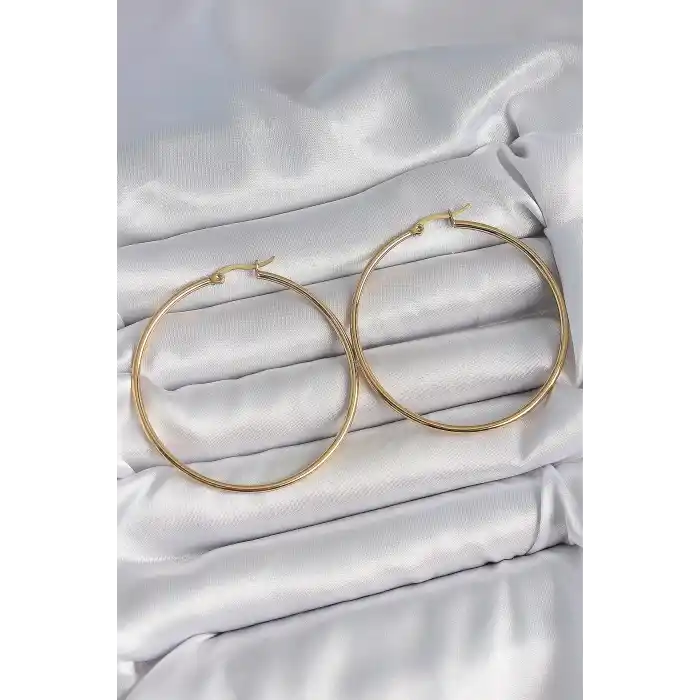 316 Çelik Gold Renk 53 mm Halka Model Kadın Küpe