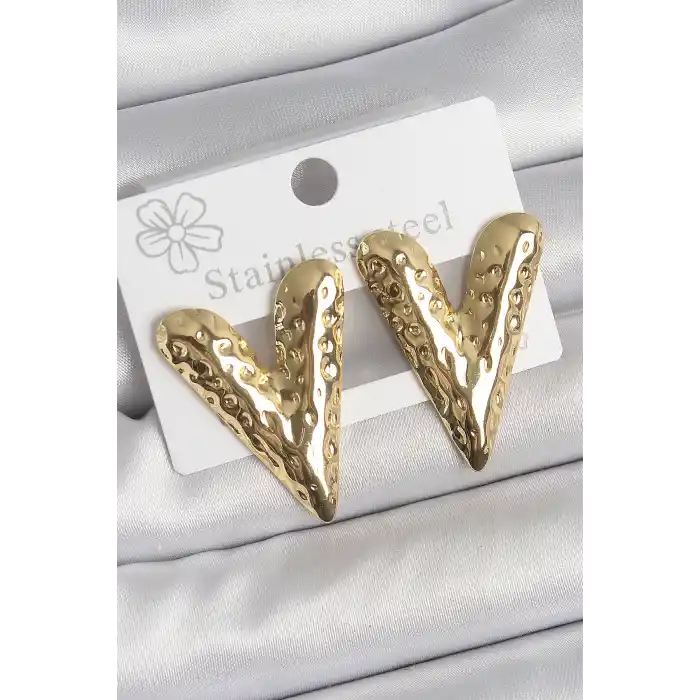 316 Çelik Gold Renk İşlemeli Kalp Model Kadın Küpe
