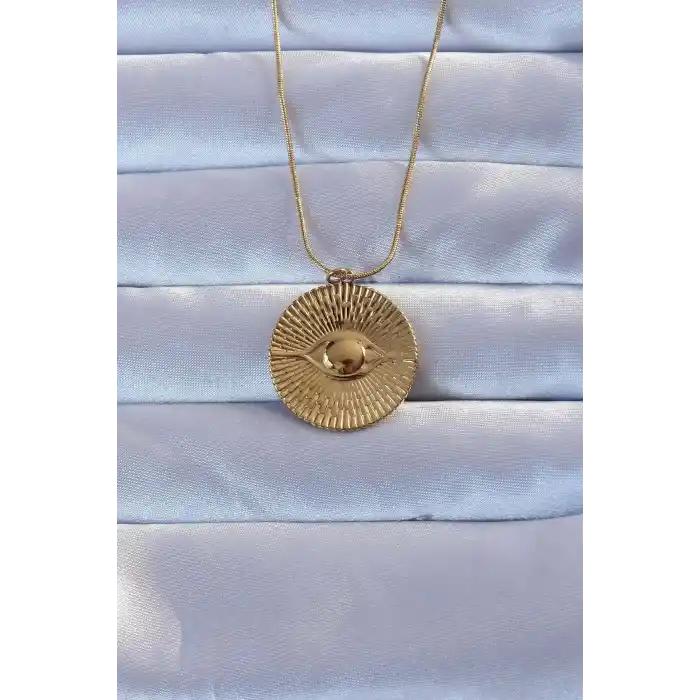 316L Altın Renk İşlemeli Göz Kolye