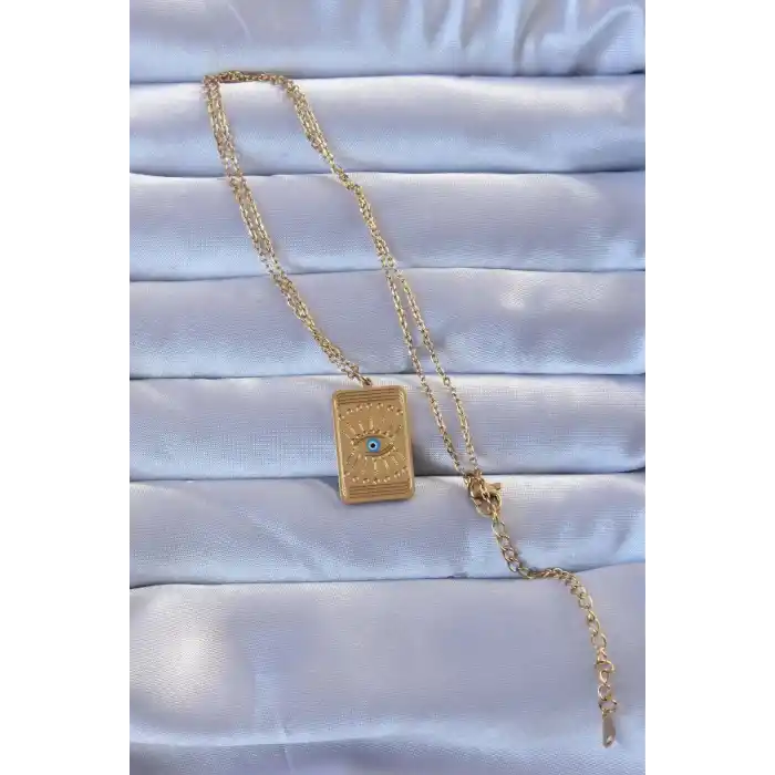 316L Altın Renk İşlemeli Nazarlı Göz Model Vintage Kolye
