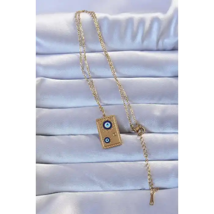 316L Altın Renk İşlemeli Nazarlı Vintage Kolye