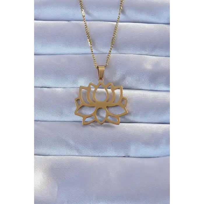 316L Altın Renk Lotus Kolye