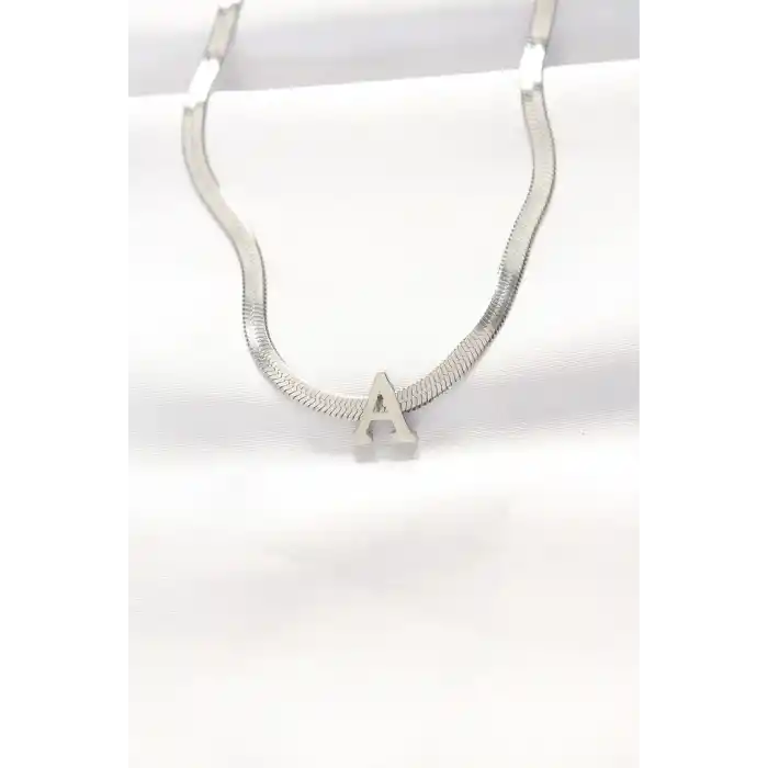 316L Çelik A Harfli Silver Renk İtalyan Zincirli Kolye