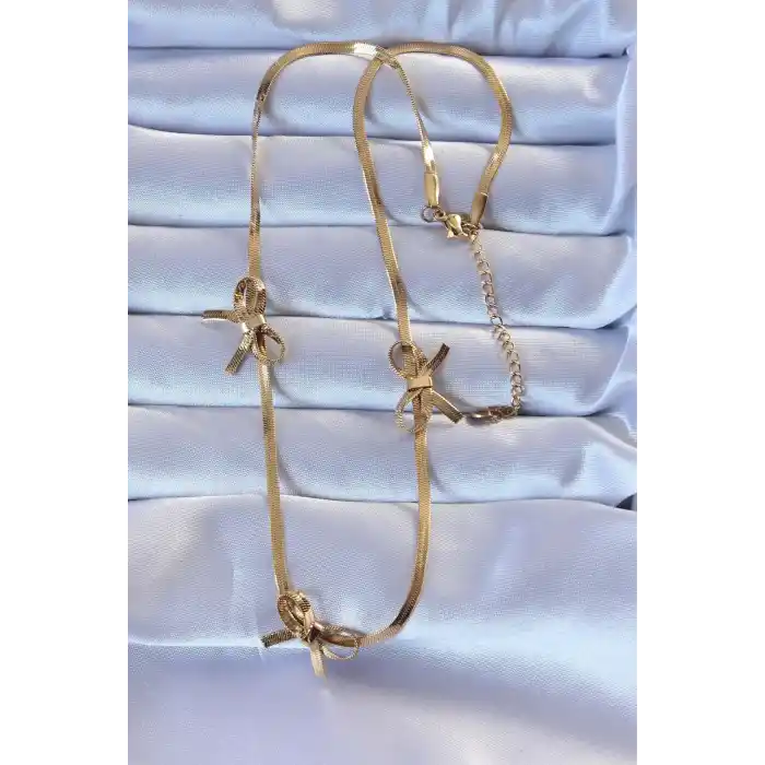 316L Çelik Altın Renk İtalyan Zincirli Fiyonk Kolye