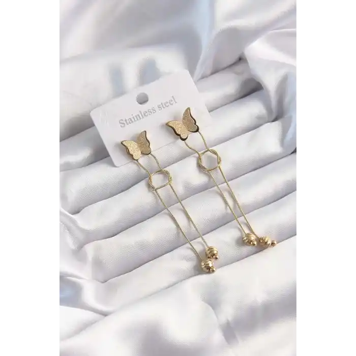 316L Çelik Altın Renk Sallantılı Düğüm Model Kelebek Küpe