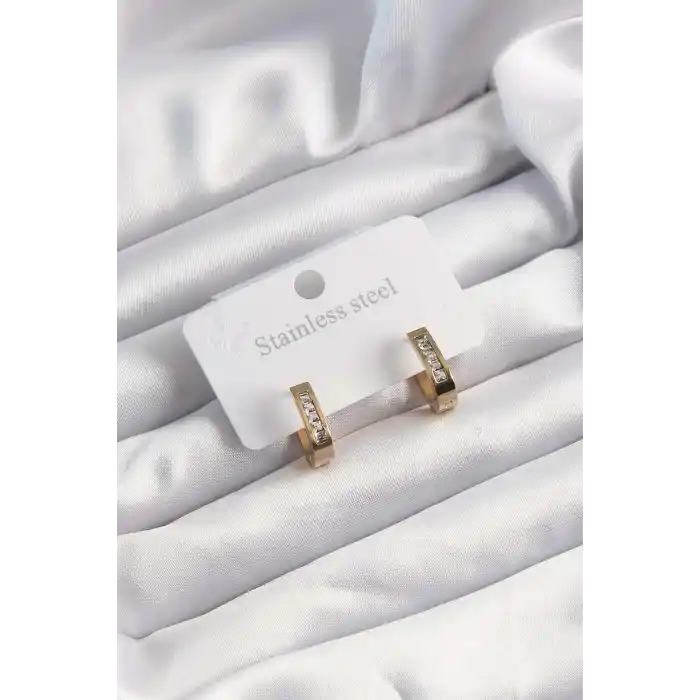 316L Çelik Altın Renk Zirkon Taşlı Halka Model Küpe