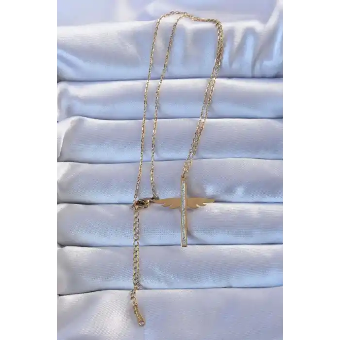 316L Çelik Altın Renk Zirkon Taşlı Mikail Kolye