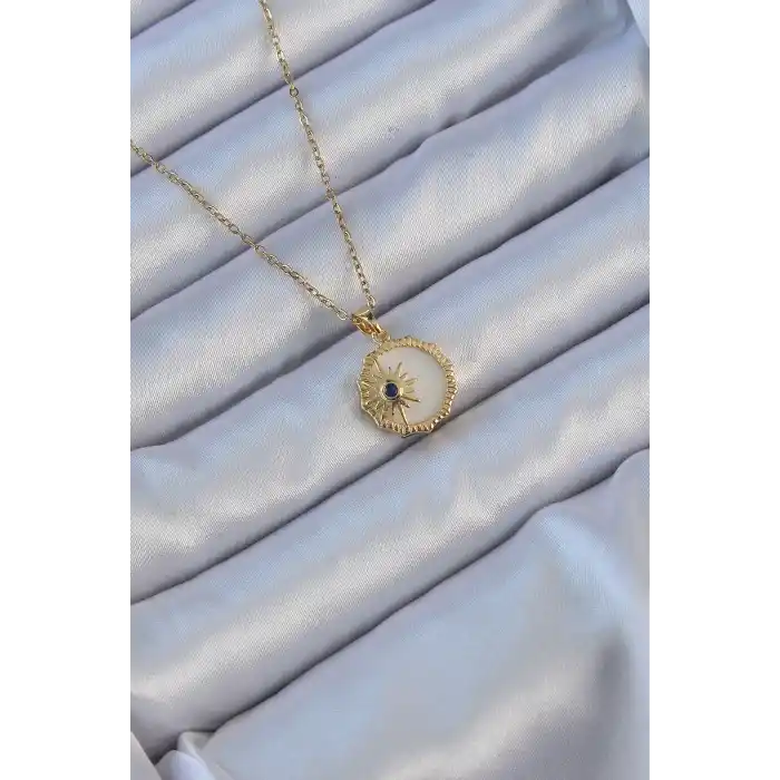 316L Çelik Altın Renk Zirkon Taşlı Mineli Kutup Yıldızı Kolye