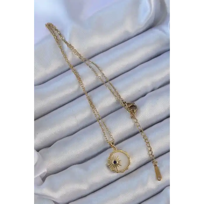 316L Çelik Altın Renk Zirkon Taşlı Mineli Kutup Yıldızı Kolye