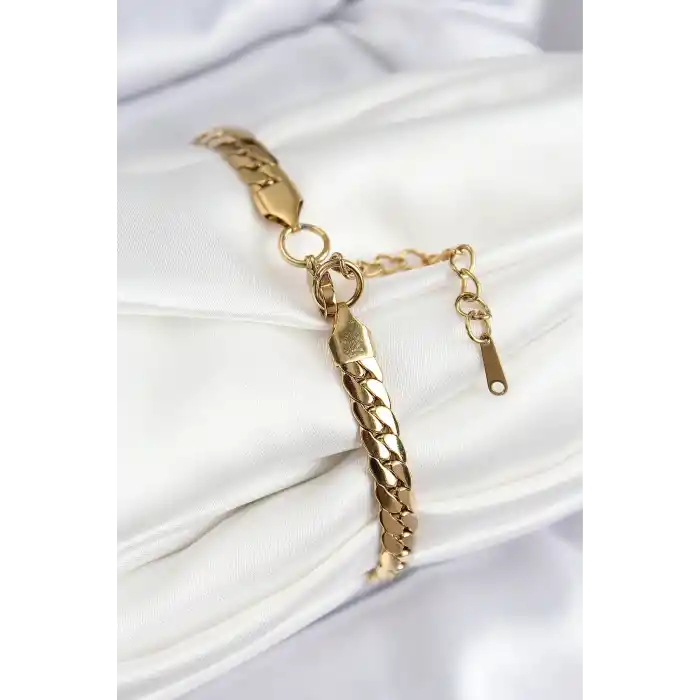 316L Çelik Ezme Zincir Model Gold Renk Kadın Bileklik