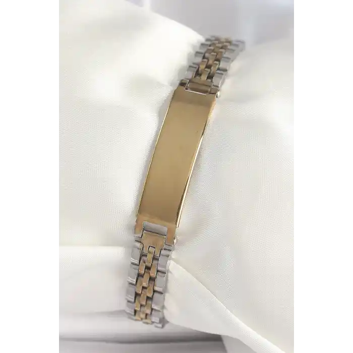 316L Çelik Gold Gümüş Renk Kalın Zincir Künye Model Erkek Bileklik