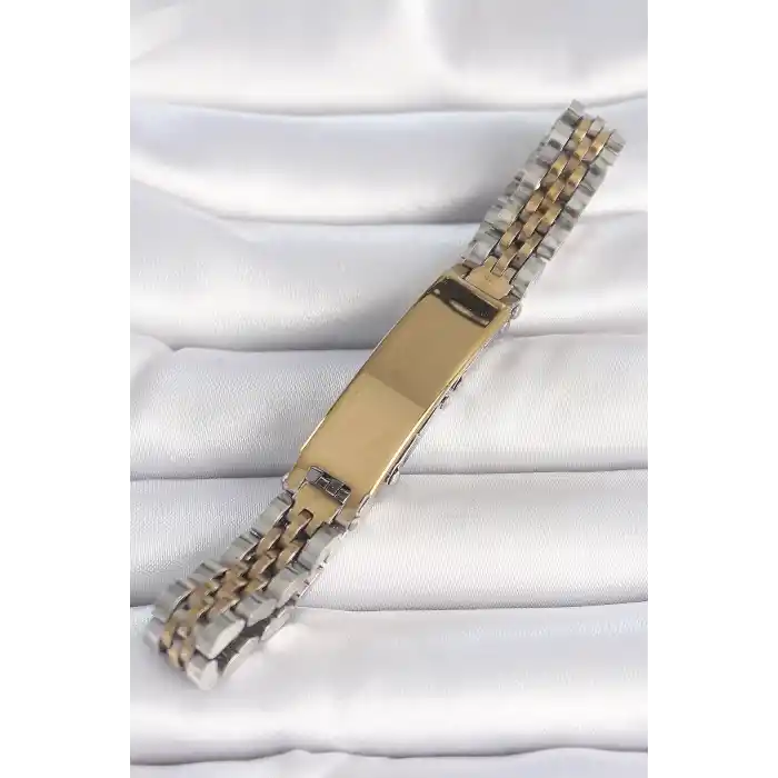 316L Çelik Gold Gümüş Renk Kalın Zincir Künye Model Erkek Bileklik