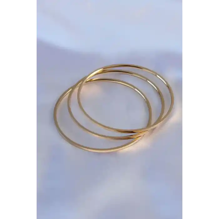 316L Çelik Gold Renk 3lü Ajda Model Kadın 60 mm Bilezik